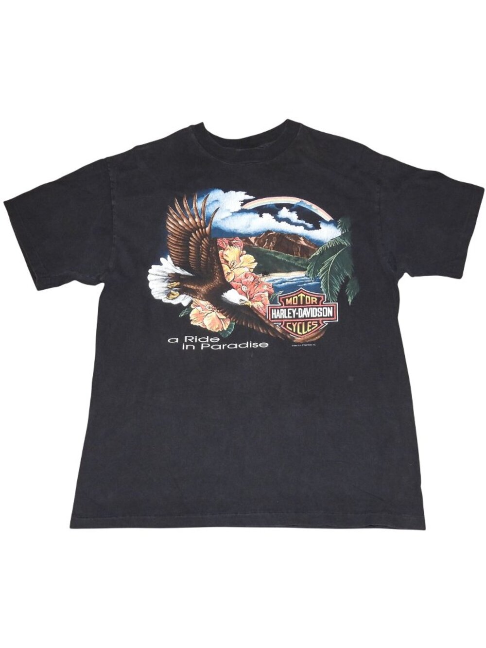 Vintage 1993 Harley-Davidson A Ride in Paradise Black Single Stitch T-Shirt Lrg